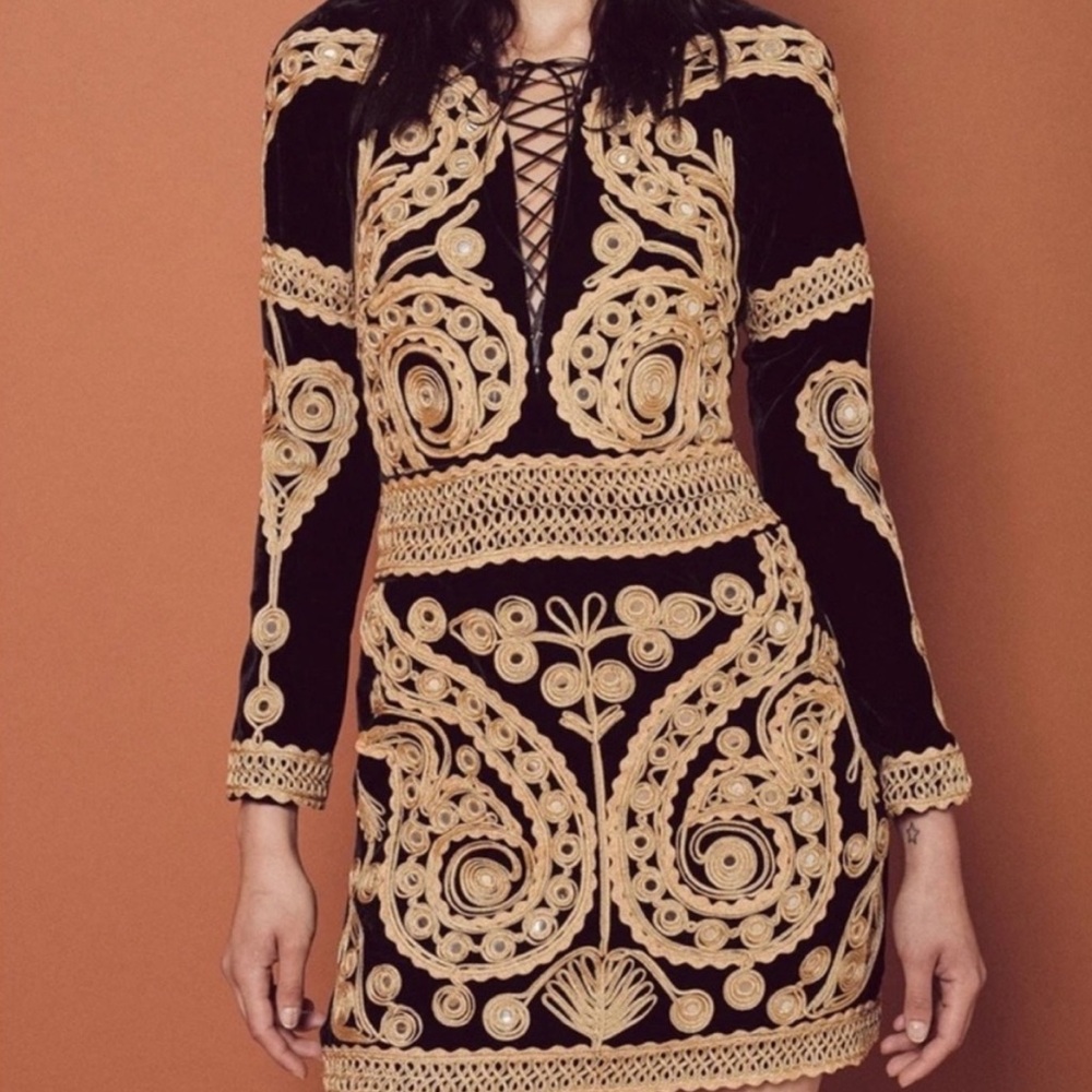 For Love And Lemons Paris Black and Gold Mini Dress
